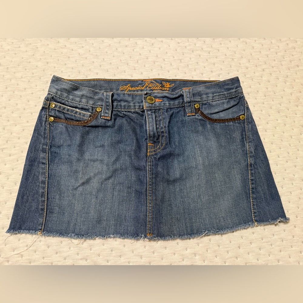 Old Navy Special Edition Denim Mini Skirt Size 10 with Leather trim pockets